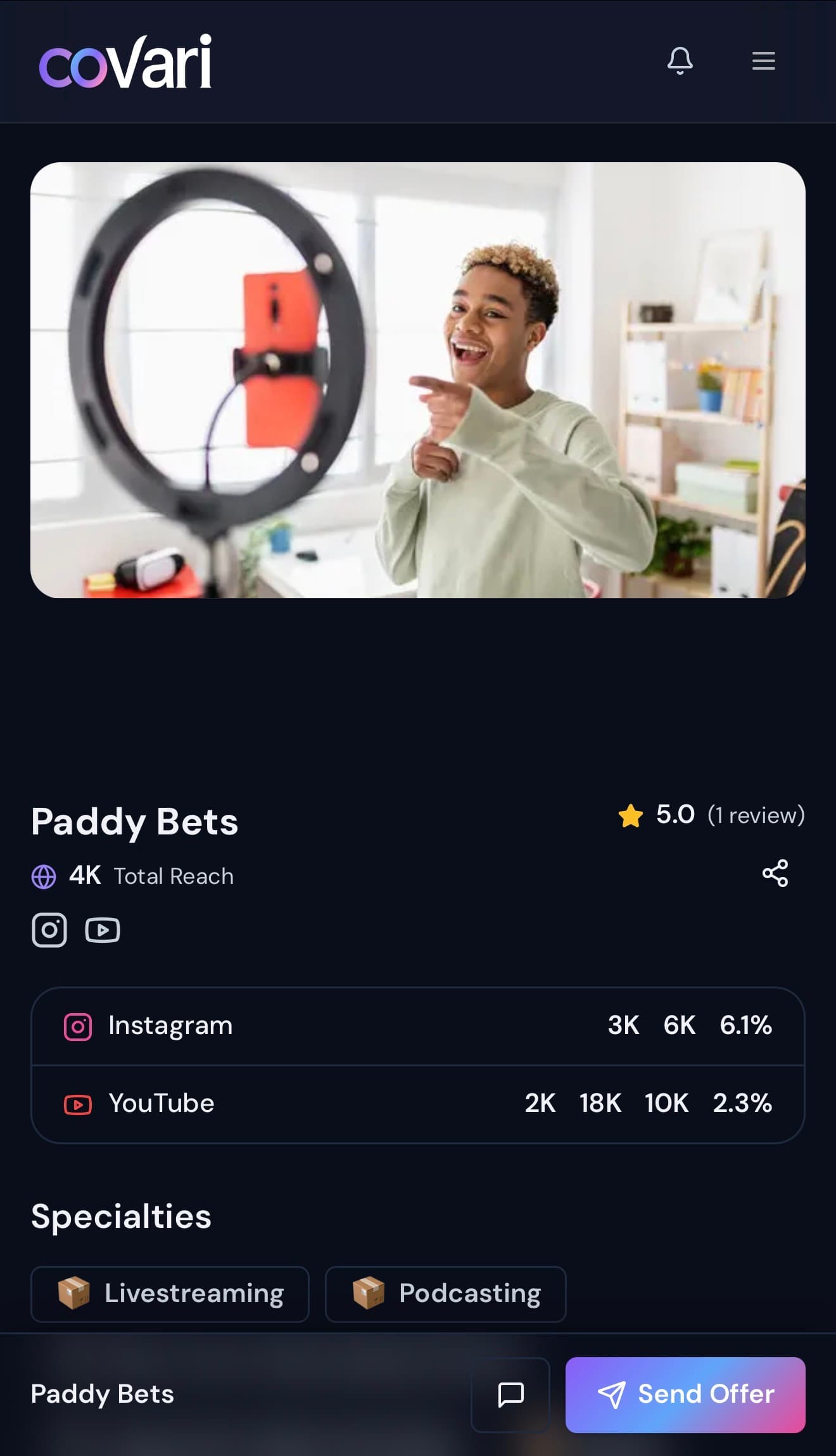 Creator listing preview