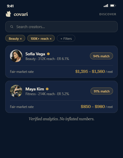 Creator discovery with match scores